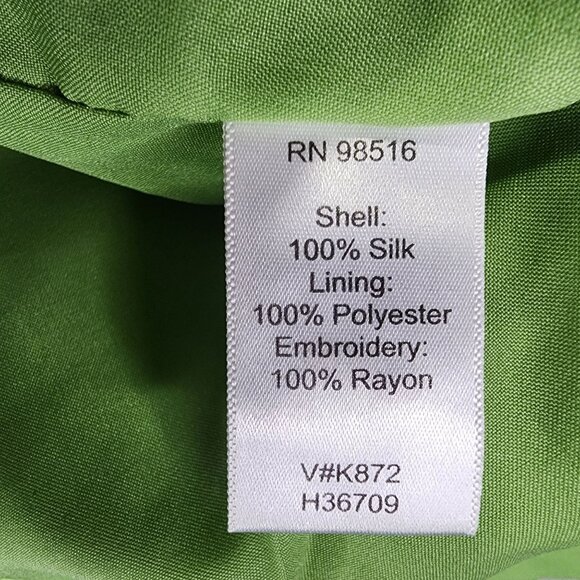 Womens Petite Coldwater Creek Green Embroidered Silk Jacket Open Front Size PS - Picture 4 of 8